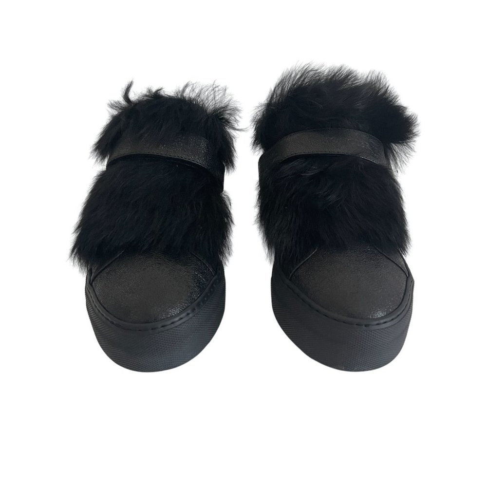 MONCLER Victoire Black Leather Sneaker With Fur Women's, UK 38, NWB - Picture 2 of 12